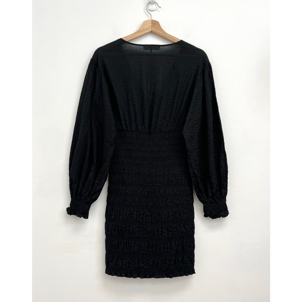 FRAME V-Neck Textured Smocked Blouson Puff Sleeves Mini Dress XS - Picture 3 of 15